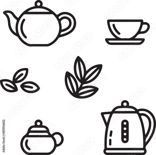 Teapot and cups vector illustration tea set icon design