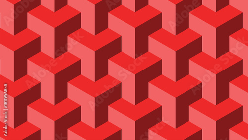 Isometric Y-Shape Pattern with Geometric Shadows in Red Tones