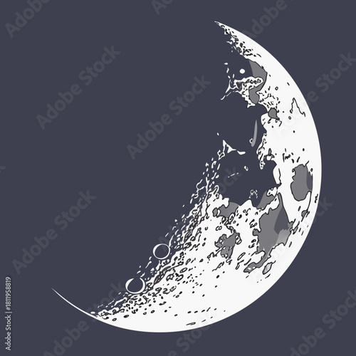 Crescent Moon with Detailed Craters and Dark Background space celestial