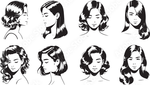 Women Hairstyle Collection, Female Face Portraits set