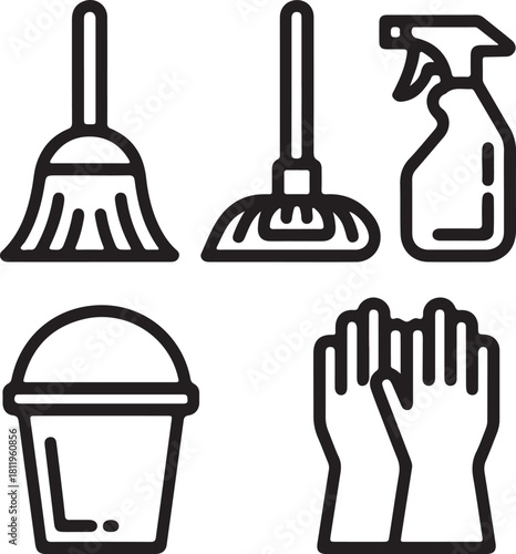 Set of cleaning tools and equipment vector icons
