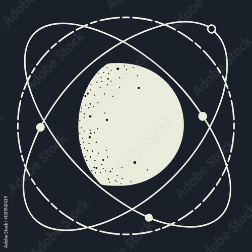 Abstract Atom Model with Orbiting Ellipses and Speckled Core atomic science