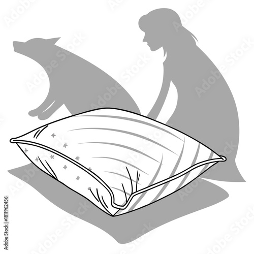 Pillow with Shadow of Girl and Dog on White Background cushion sleep
