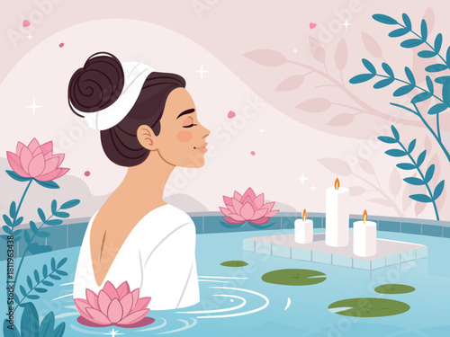 Beauty salon and spa doodle set. Skin care and natural treatment, natural cosmetics concept, time for yourself. Spa with aroma oil, nail file, sleep mask and other care items.	
