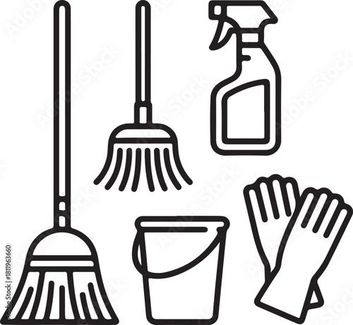 Set of cleaning tools vector icons collection