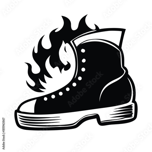 Retro Boot with Flames Vector Illustration