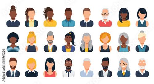 Diverse Flat Design User Avatars Collection - Multi-Ethnic, Multi-Generational Portrait Set