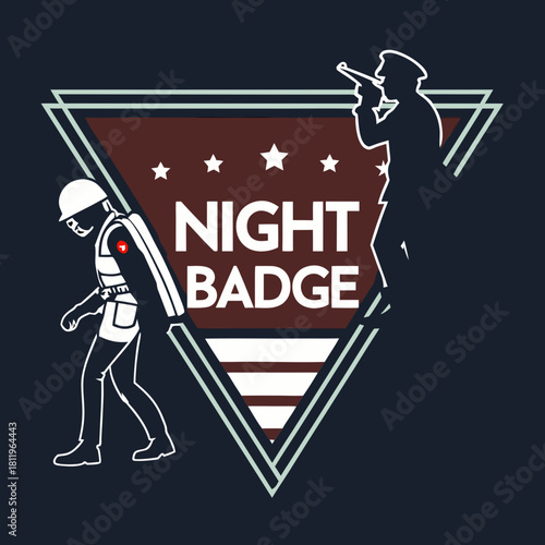 Night Badge Emblem with Worker and Guard Silhouettes security