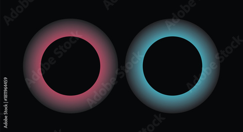 Two glowing orbs with contrasting red and blue rings
