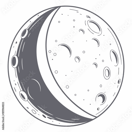 Crescent moon with craters and texture space celestial