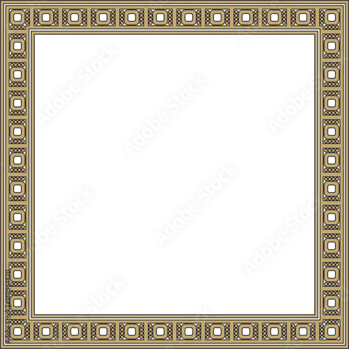 Vector gold and black square Egyptian ornament. Rectangle, frame, ancient Egypt.Pattern of lotus flowers and sun
