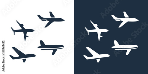 Plane airplane side silhouette icon flat logo set graphic