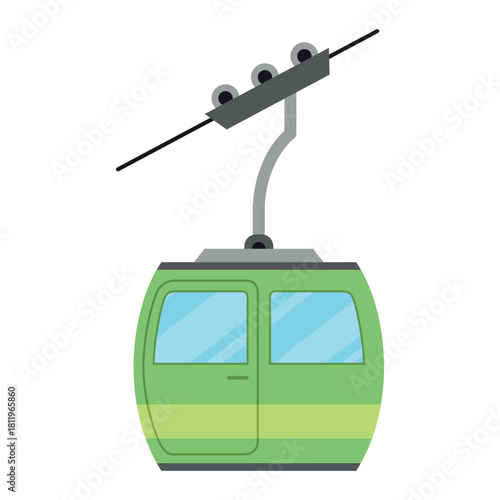 An illustration of a funicular climbing a steep slope, rendered in a vibrant flat style. It glides smoothly along the cable, showcasing its vibrant green facade.