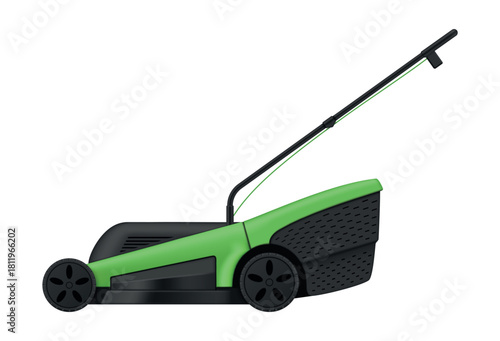 Vector illustration of lawn mower on white background for garden care and maintenance.