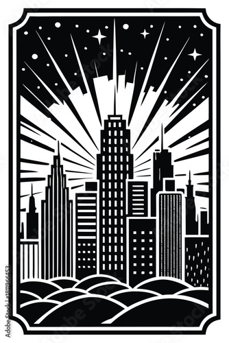 Vintage City Skyline Night Scene (Comic Style)