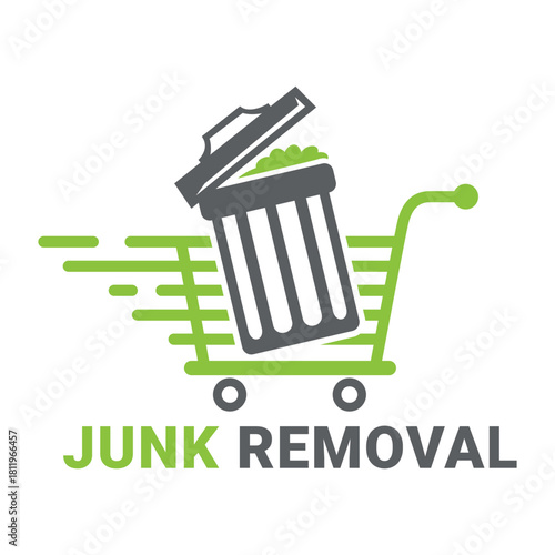 Creative vector logo for junk removal service showcasing a cart and trash can design