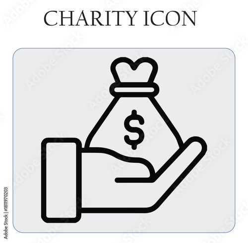 Charity donation vector icon featuring helping hands and heart symbol, perfect for nonprofit, volunteer, and humanitarian projects