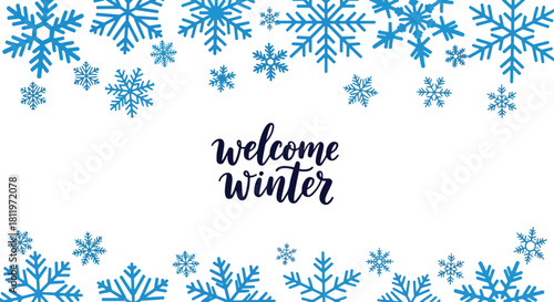 Flat vector winter wallpaper featuring decorative snowflake mosaic in crisp blue tones. Ideal for seasonal packaging, backgrounds, invitations, and festive graphic design