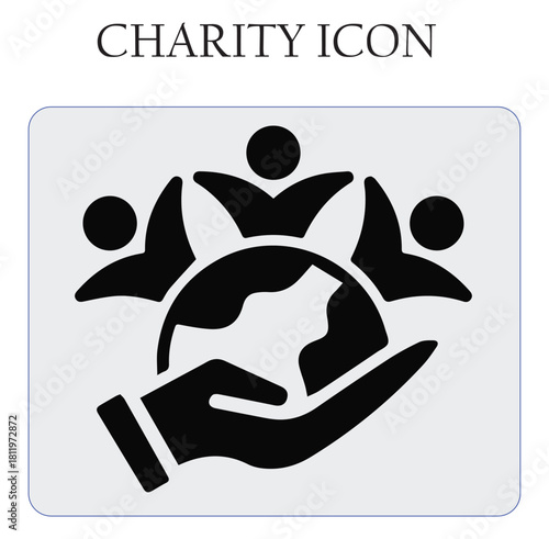Charity donation vector icon featuring helping hands and heart symbol, perfect for nonprofit, volunteer, and humanitarian projects