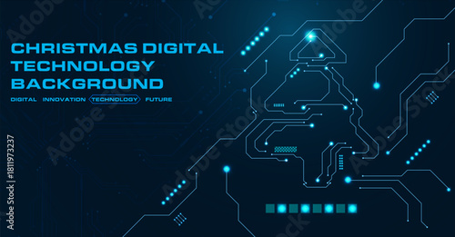 Abstract christmas tree in circuit network digital technology electronic concept. Vector illustration