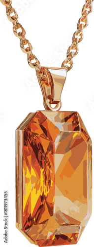 Elegant gold necklace with orange gemstone isolated on