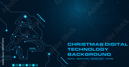 High tech christmas tree technology geometric and connection system background with digital data abstract. Electronic dark blue background wallpaper. Vector illustration.