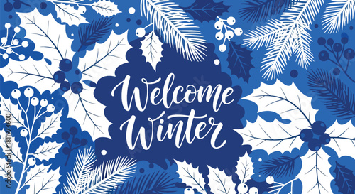 Flat vector botanical wallpaper with holly leaves, pine branches, and berries. Ideal for winter packaging, stationery, seasonal décor, and festive background designs