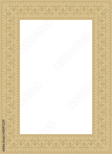 Vector golden square Kazakh national ornament. Ethnic pattern of the peoples of the Great Steppe,