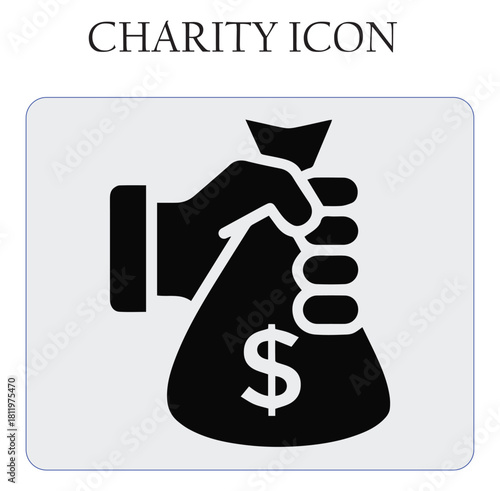 Charity donation vector icon featuring helping hands and heart symbol, perfect for nonprofit, volunteer, and humanitarian projects