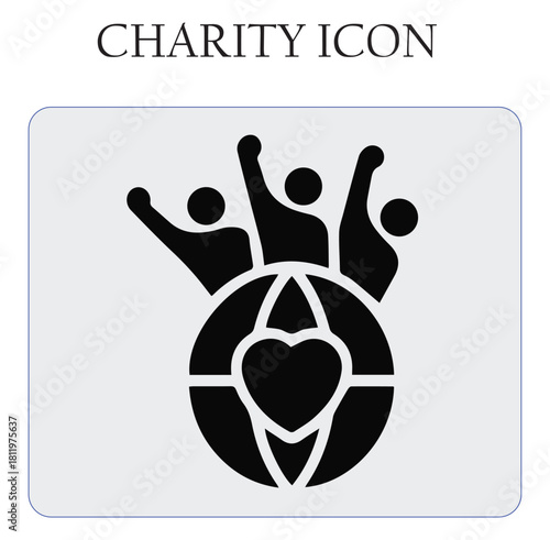 Charity donation vector icon featuring helping hands and heart symbol, perfect for nonprofit, volunteer, and humanitarian projects