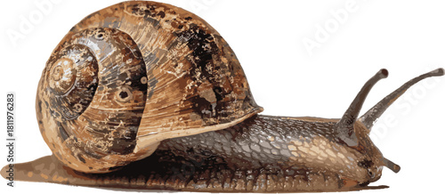 A garden snail crawling slowly isolated on