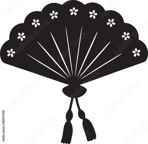 Japanese traditional folding fan with flower pattern