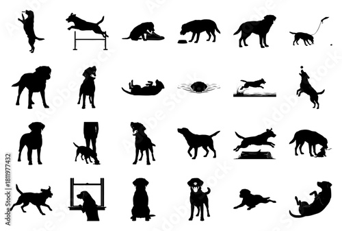 Dog Silhouettes Collection Agility And Playful Poses Keywords: dog, silhouette, dog silhouette