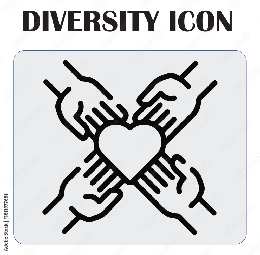 Obraz premium Diversity and inclusion icon — group of diverse people symbolizing unity, teamwork, equality, and multicultural community in modern flat vector style