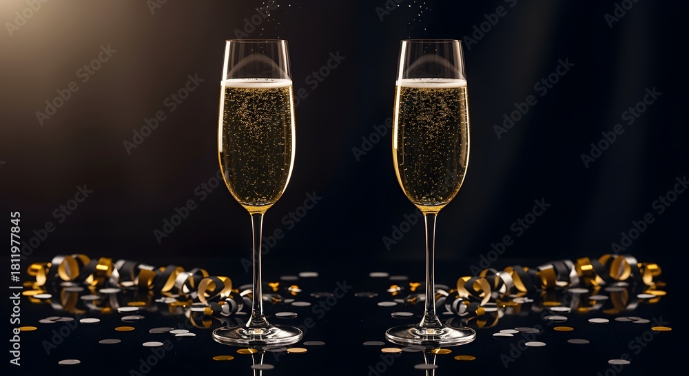 Obraz premium Golden bubbles and confetti as part of the elegant preparation for a New Year's Eve celebration