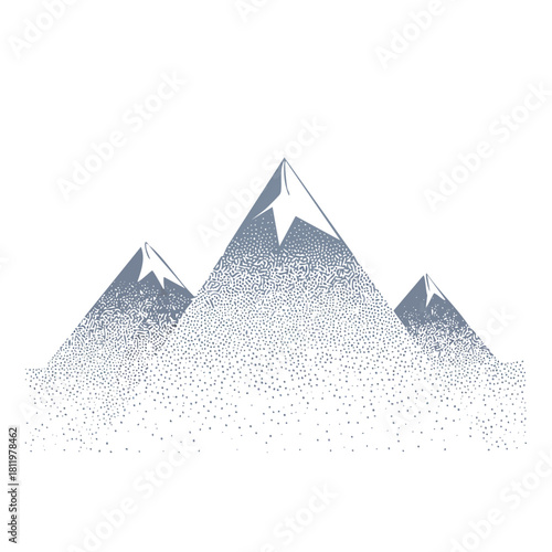 Minimalist abstract mountain range illustration with a dotted texture and subtle blue and white color palette