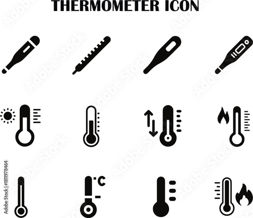 Thermometer vector icon showing temperature measurement in a simple, modern line style