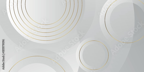 Gray and white gradient abstract background with luxurious and elegant golden circle and line decoration. Simple and modern vector illustration. EPS. 2