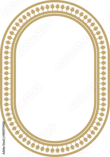 Vector golden oval classic byzantine ornament. Circle, ring, border, Ancient Greece, Eastern Roman Empire frame. Decoration of the Russian Orthodox Church