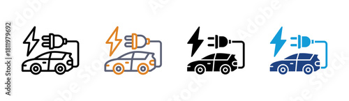 Electric Car icon set multiple style collection