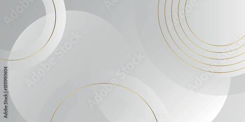 Gray and white gradient abstract background with luxurious and elegant golden circle and line decoration. Simple and modern vector illustration. EPS. 4