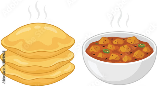 Luchi Puri Aloor Dom Vector Illustration for Bangladeshi and Indian Food Lifestyle Concept