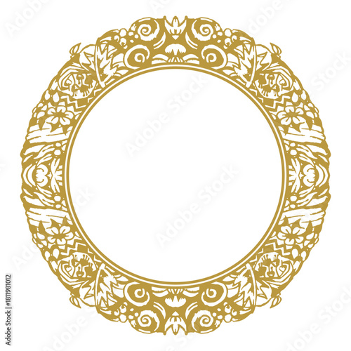 Round golden frame made of decorative doodle elements. Version 4. Vector illustration
