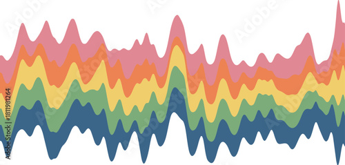 Colorful stacked wavy lines abstract background wave
