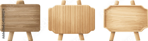 Three wooden signboards isolated on, vector illustration