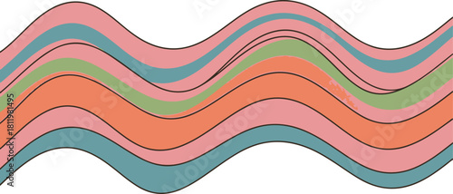Pink and Teal Wavy Lines on White abstract