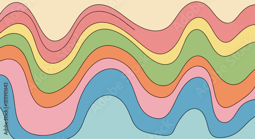 Vintage style wavy lines in soft colors abstract background