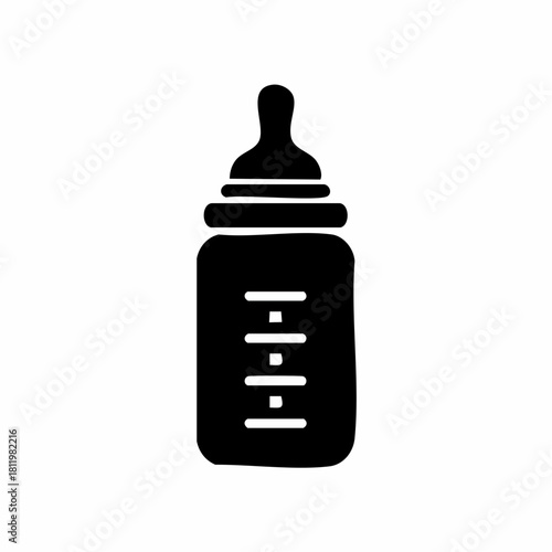 A Simple Black and White Illustration of a Baby Bottle with Measurement Markings