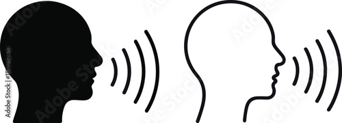 voice, talk, sound, audio, speech, human, profile, icon, communication, signal, wave, outline, silhouette, vector, symbol