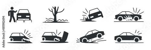 Car accident and damage icon set vector design